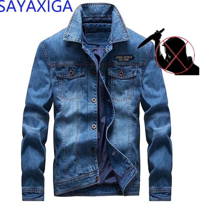 

Self-defense Men Jeans jacket anti cut Clothes fashion knife cut resistant stab proof defense police swat safety denim Jacket4XL
