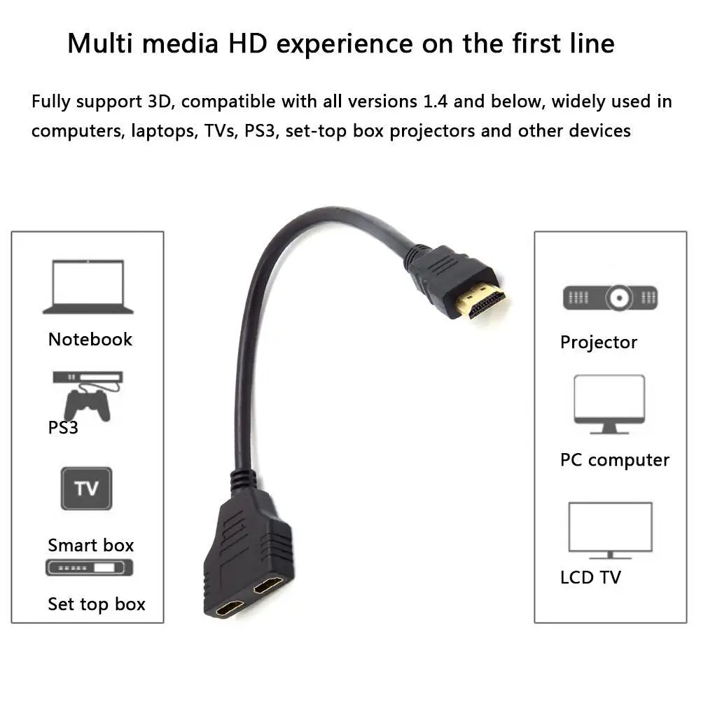 1080P HDMI сплиттер мужчин и женщин кабель адаптер конвертер HDTV 1 вход 2 выхода 2-портовый HDMI переключатель r20