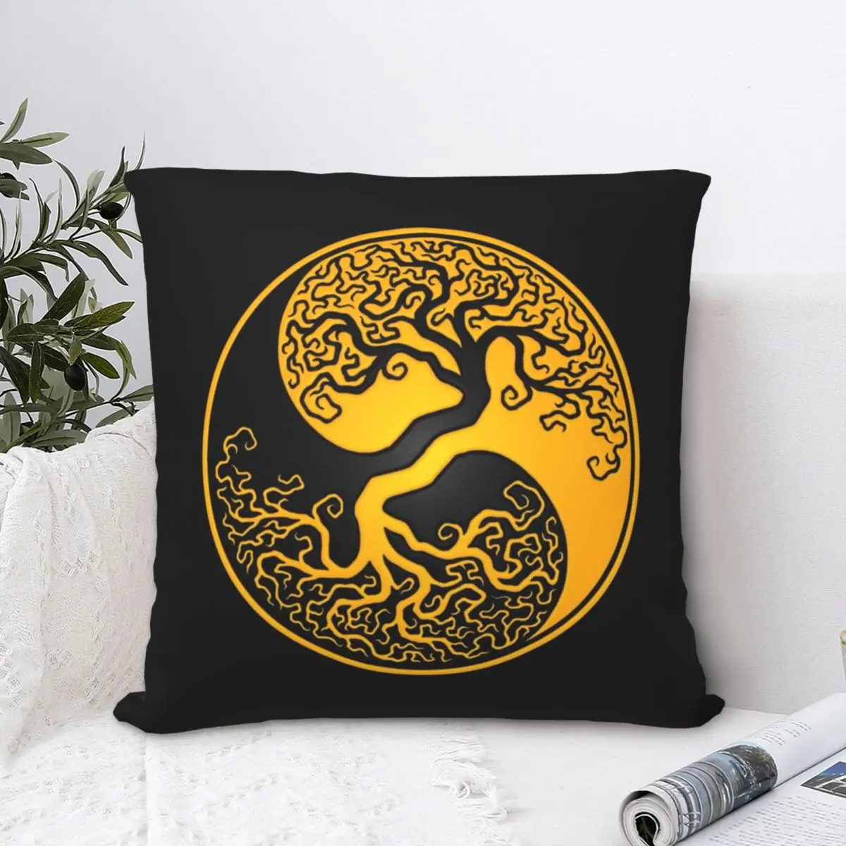 

Tree Of Life Yin Yang Square Pillowcase Cushion Cover funny Zip Home Decorative for Sofa Nordic 45*45cm