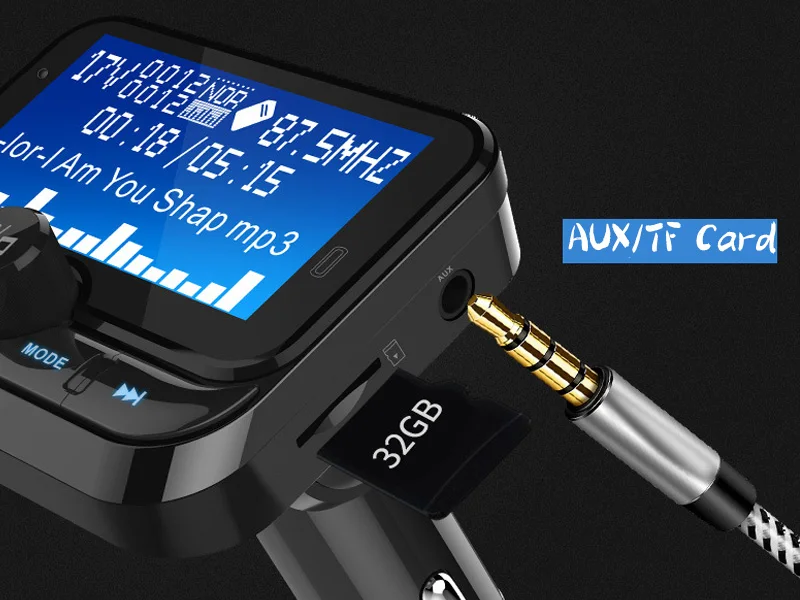 Автомобильный fm-передатчик, Bluetooth, MP3, музыкальный плеер, аудио приемник, двойной USB, QC 3,0, зарядное устройство, U диск, считыватель, 1,8 дюймов, дисплей, громкая связь