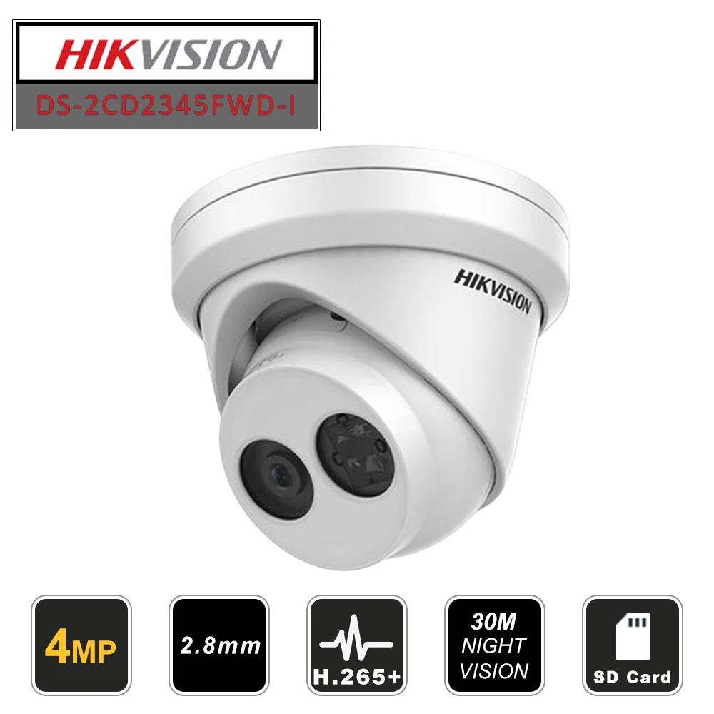 Hikvision Original PoE IP Camera outdoor DS-2CD2345FWD-I 4MP Turret Video Surveillance Security Camera H.265 IR 30M SD Card Slot