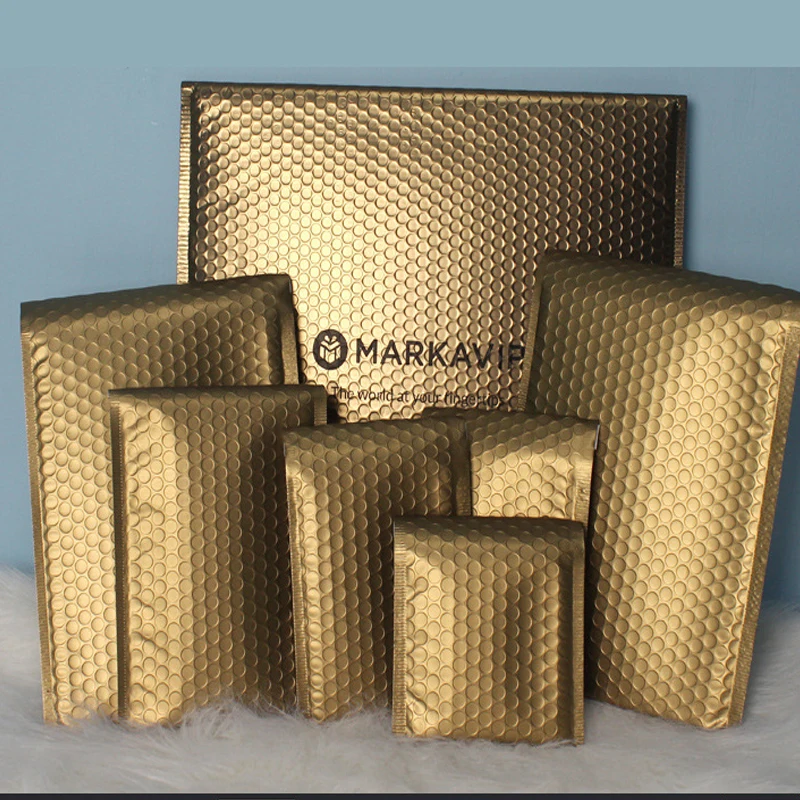 10PCS Gold Metallic Padded Envelopes Wedding Gift Bags Custom Logo Foil Postal Envelopes Padded Shipping Mailing Envelopes 50pcs metallic bubble mailers pink foil bubble bags aluminized postal bags wedding bags gift packaging padded shipping envelopes