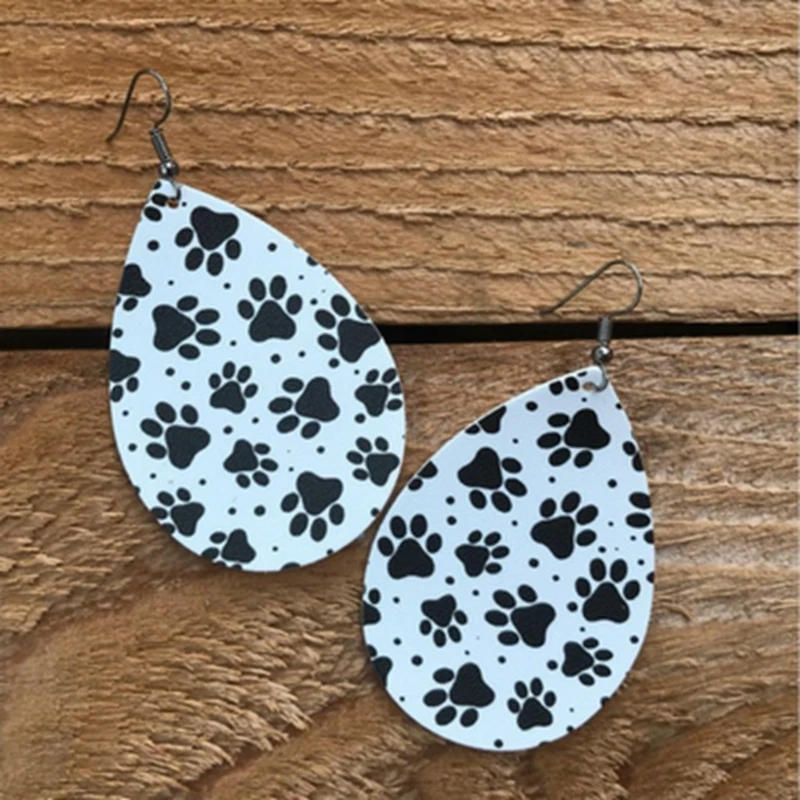 

Bohemia Dog Paw Print Leather Dog Teardrop Leather Earrings for Mom Gift We Can Customize