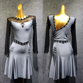 

Latin Dance Dress Salsa Rumba Cha Cha Samba Winter long sleeve sexy backless Performance clothing latin practice wear DN4582