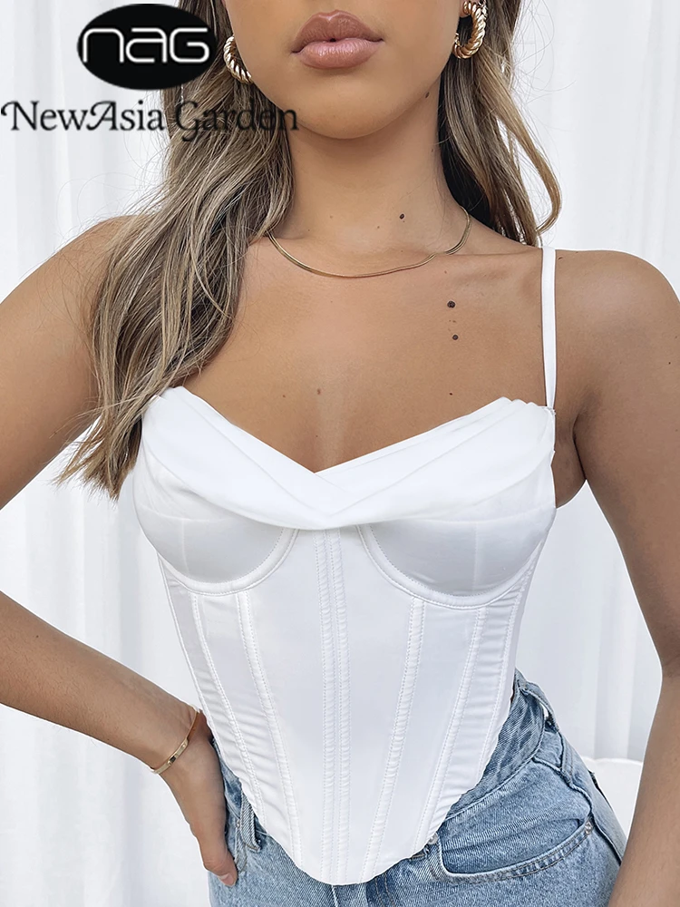 silk camisole NewAsia White Corset Top Push Up Padded Underwire Boning Bodycon Solid Color Camis Vintage Crop Top Women Fashion Party Bustier camisole bra