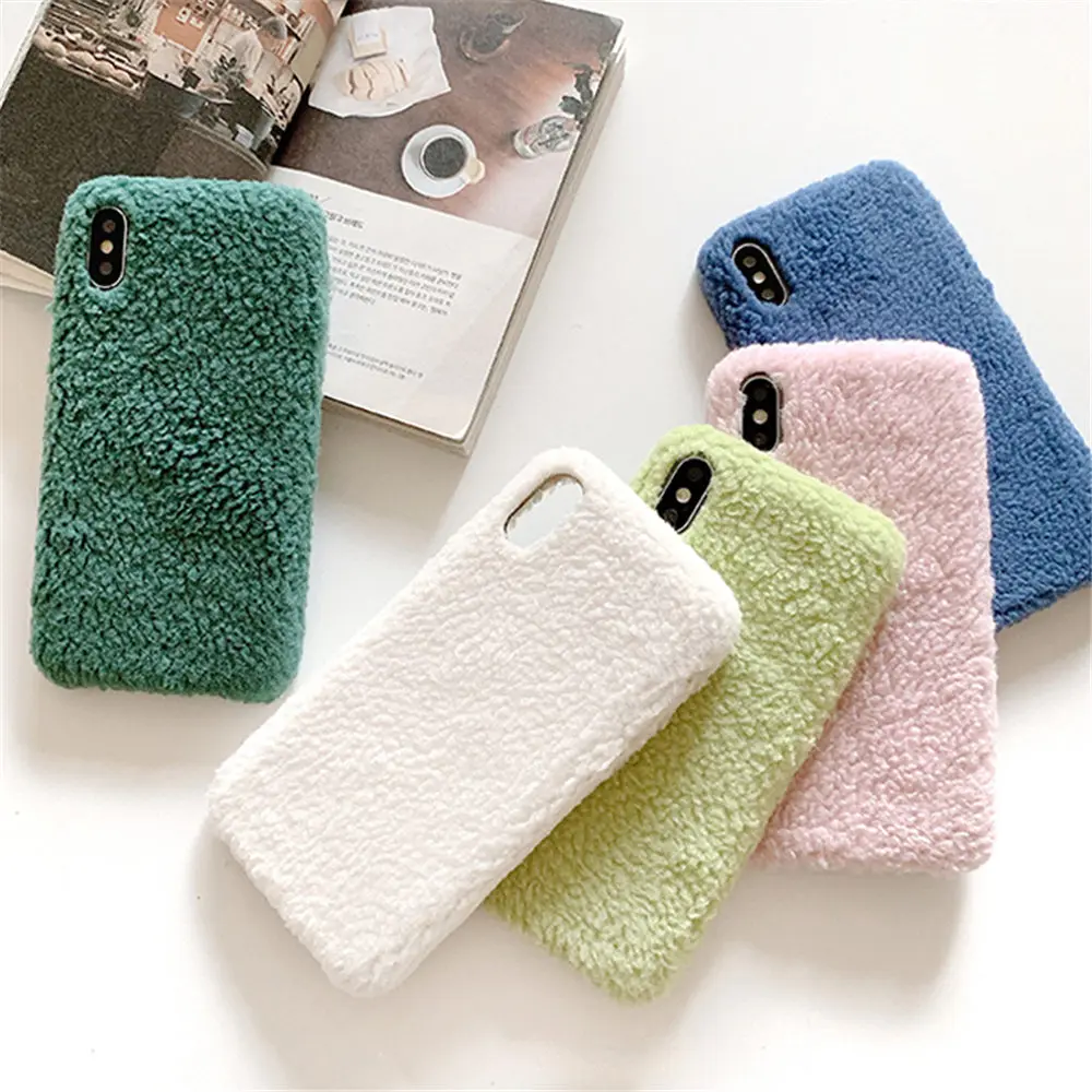Cashmere wool shell For iPhone 11 Pro X XR XS Max 7 8 6 6s Plus Solid Candy Color surround Phone Case Soft PU Back Cover |