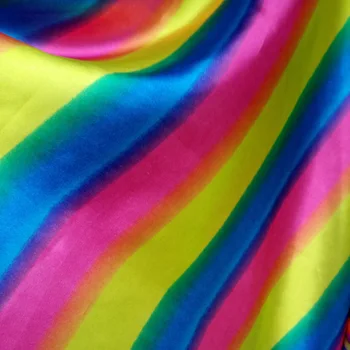 

Craft Rainbow Stripe Satin Fabric Glossy Material Diy Doll Cloth Scarf Sateen Silky Printed Charmeuse Fabric
