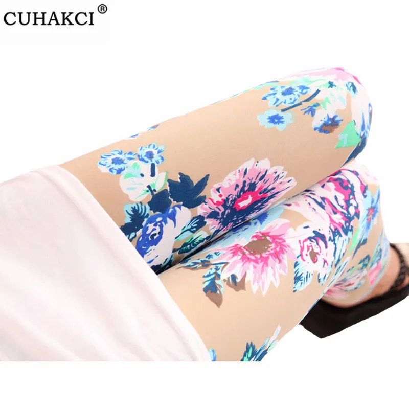 

CUHAKCI Summer Capris Floral Print Legging Women Lady Cropped Trousers Floral Elastic High Waist Pants Legging Push Up Leggings
