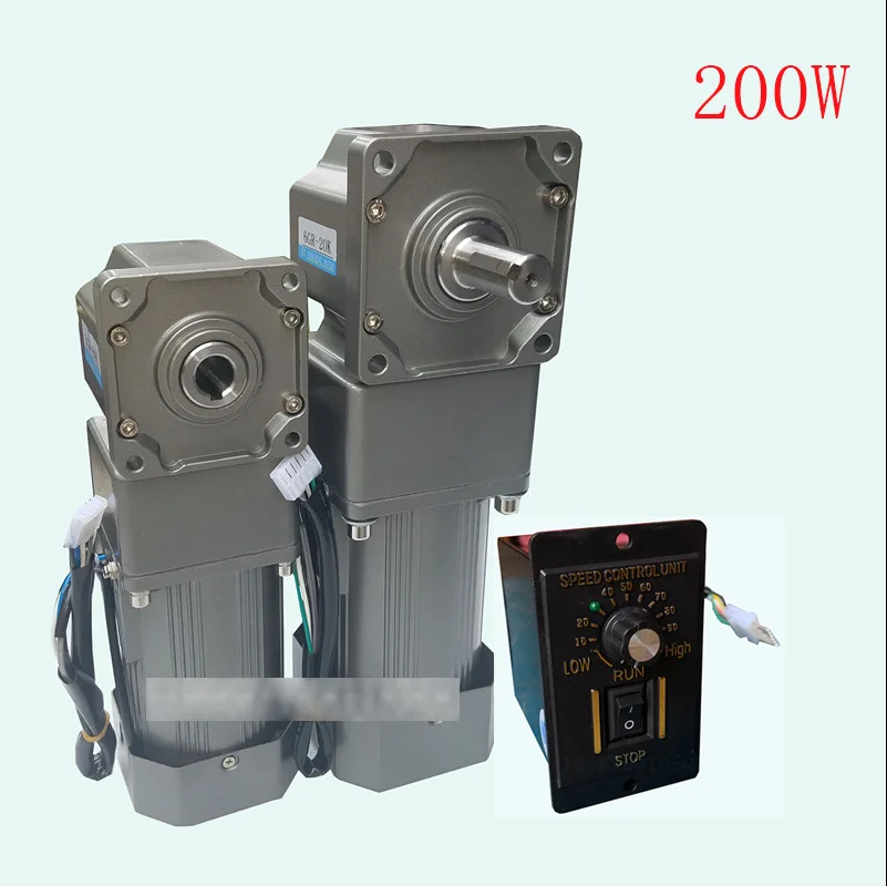 200W Right Angle Motor, Hollow Shaft, Solid Shaft, AC Gear Reduction, High Torque, Adjustable Speed + Speed Controller