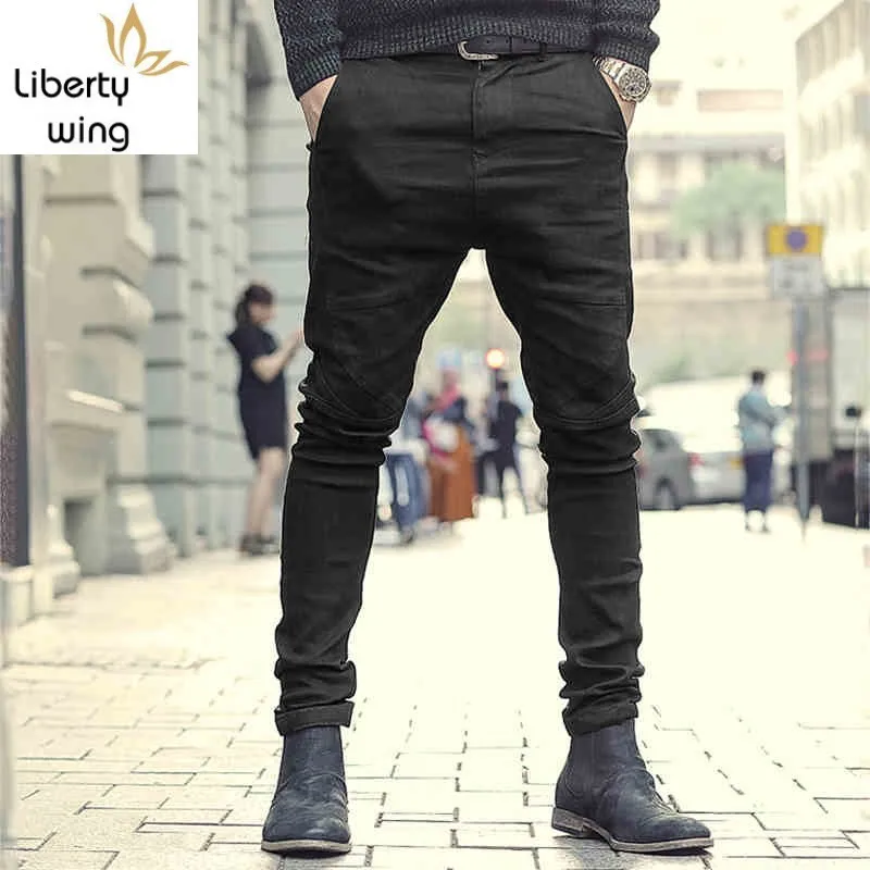 

Spring 2020 Stretch Jeans Men Fashion Slim Fit Pencil High Street Black Biker Cargo Pants Casual Zipper Denim Trousers