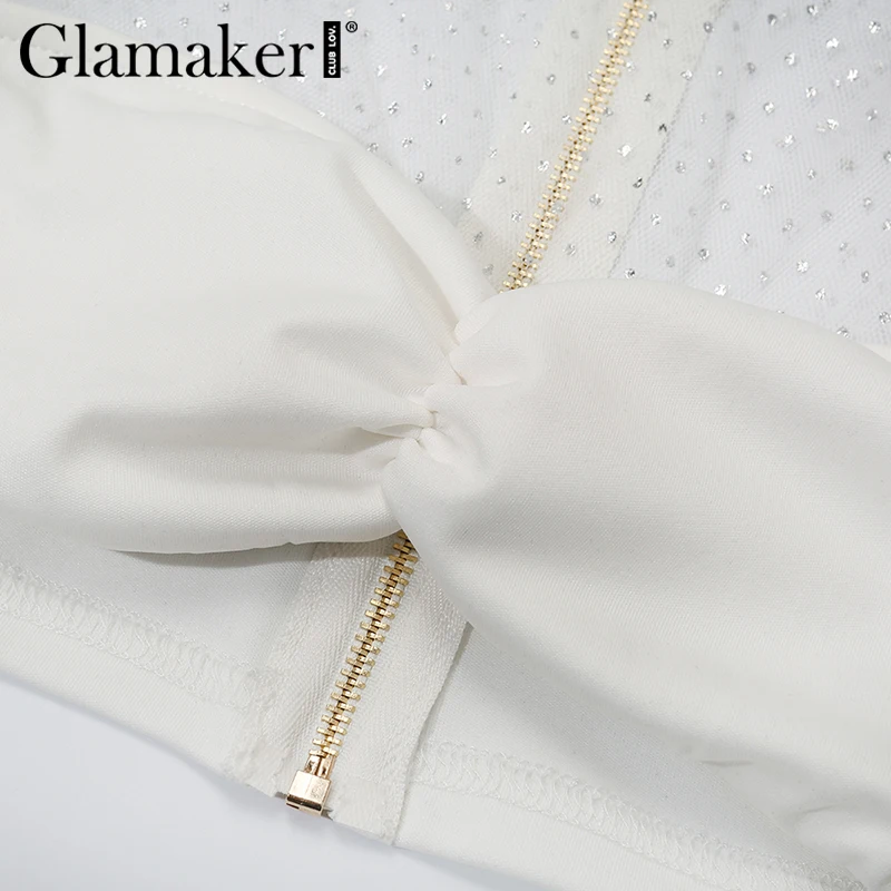 Glamaker, трикотажная сетчатая блузка в горошек, женская, с круглым вырезом, с длинным рукавом, из кусков, короткая белая блузка, женская, осень, зима, Сексуальная Блузка