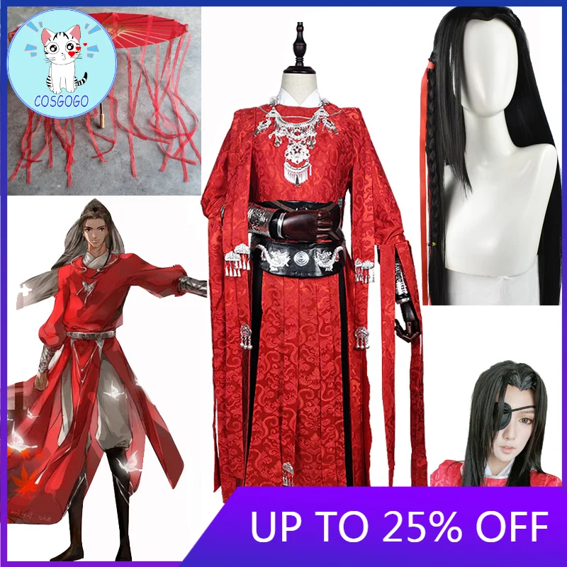 

COSGOGO Tian Guan Ci Fu Desperate ghost king Hua cheng Cosplay Black Long Cosplay Costmes with cloak all set