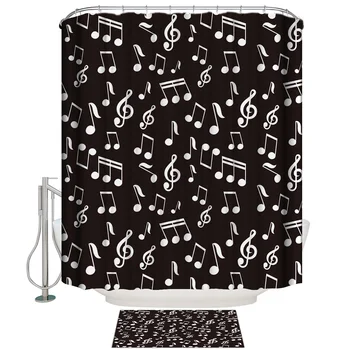 

Music Black And White Abstract Art Bathroom Mat With Shower Curtain Bathroom Accessory Sets Bathroom Set Shower Curtain Sets
