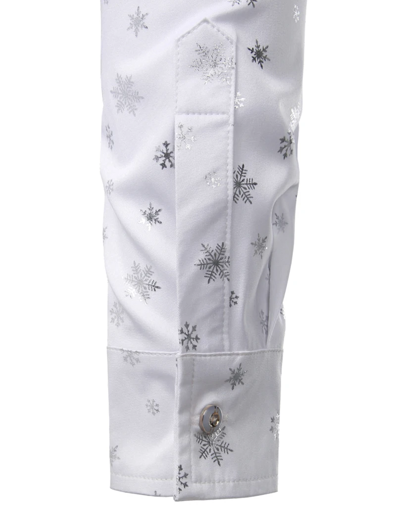 Модная Рождественская Мужская рубашка, Повседневная, приталенная, белая, на пуговицах, Мужская одежда, рубашки с принтом снежинки, Camisa Social Masculina Chemise