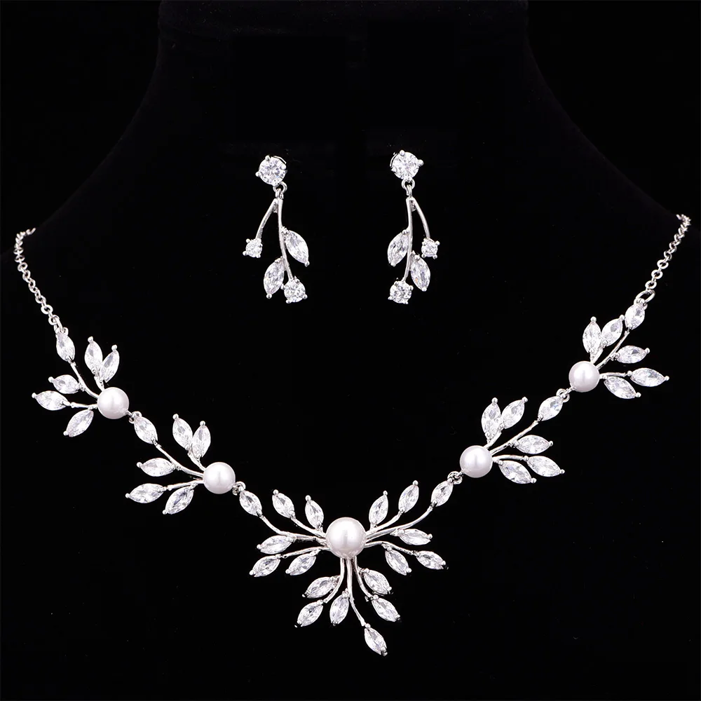 New Arrival Flower Cubic Zirconia Necklace Earrings Set For Girl Party Jewelry Set Wife Gift Czl