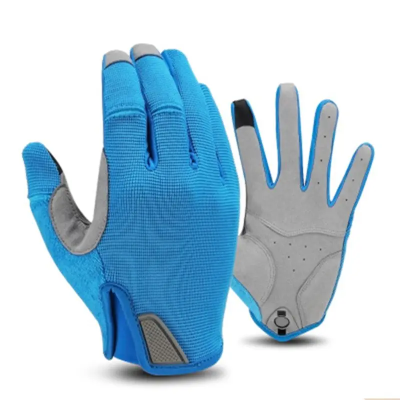 Мужские и женские перчатки для велоспорта с гелевой подкладкой, с сенсорным экраном, MTB, для езды на дороге, противоскользящие перчатки для сенсорного экрана, ветрозащитные и теплые - Цвет: Синий