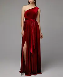 Бархатное вечернее платье длинное Бордовое платье с одним плечом длиной до пола платье для выпускного вечера Vestidos De вечернее платье Elegantes De