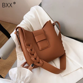 

[BXX] Vintage PU Leather Crossbody Bags For Women 2020 Autumn Winter Solid Color Shoulder Handbags Luxury Travel Bag HO846