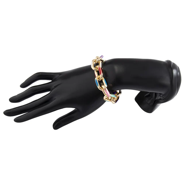Lacteo Bohemian Colorful Painted Aluminum Chain Charm Bracelet Jewelry For Women Fashion Trendy Cross Chain Bangle Bracelet Colorful
