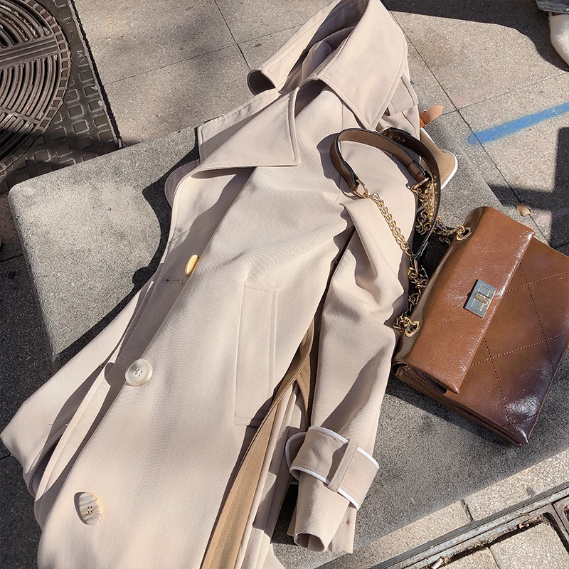 Goede Mishow Vrouwen 2019 Herfst Licht Kaki Jas Pak Kraag Double Breasted Mid Lange Bovenkleding Vrouwelijke Herfst Trenchcoat MX19C7339