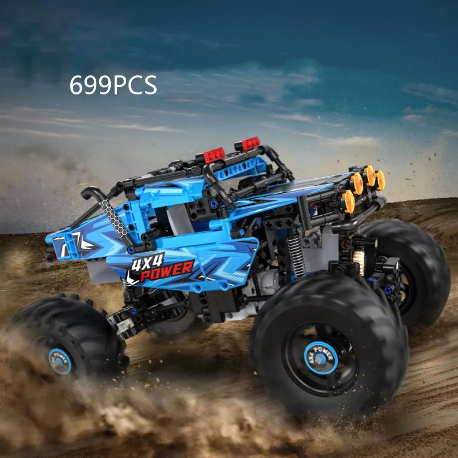 테크니컬 몬스터 버기 4x4 픽업 트럭 빌딩 블록, 리모컨 차량 벽돌 장난감, RC카, 조명 컬렉션 포함, 2.4GHz