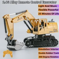 Simulation Hydraulic Remote Control Excavator 25Mins 8CH 360 Degree Rotation Double Rubber Track RC Truck Toy With Music Light 1