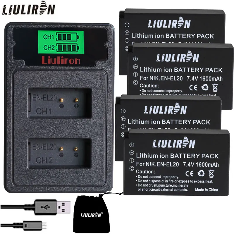4 шт. EN EL20 EL20a батарея + ЖК USB зарядное устройство Type C порт для Nikon Coolpix P1000 Nikon1 J1 J2 J3