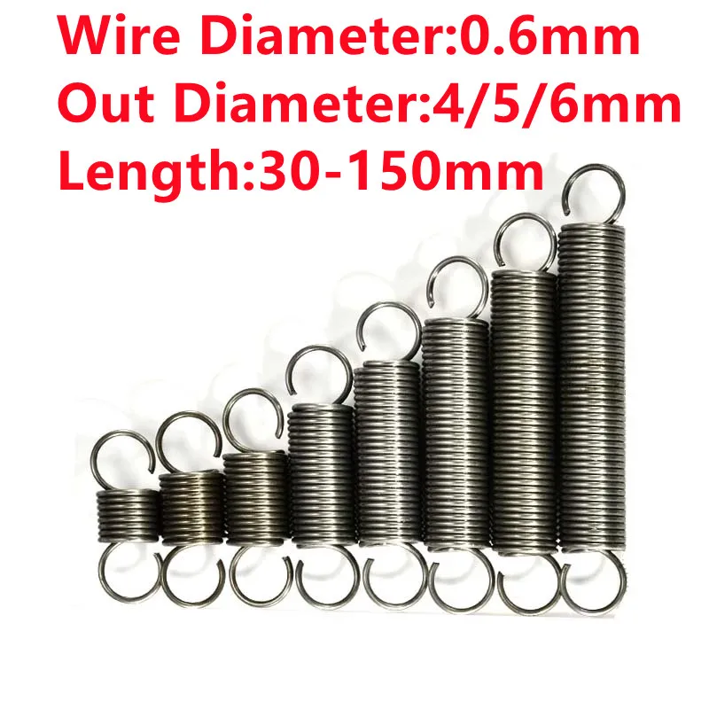 

5PCS Custom Spring Steel Tension Extension Spring,0.6mm Wire Diameter*4/5/6mm Out Diameter*30/40/50/60/80/100/120/150mm Length