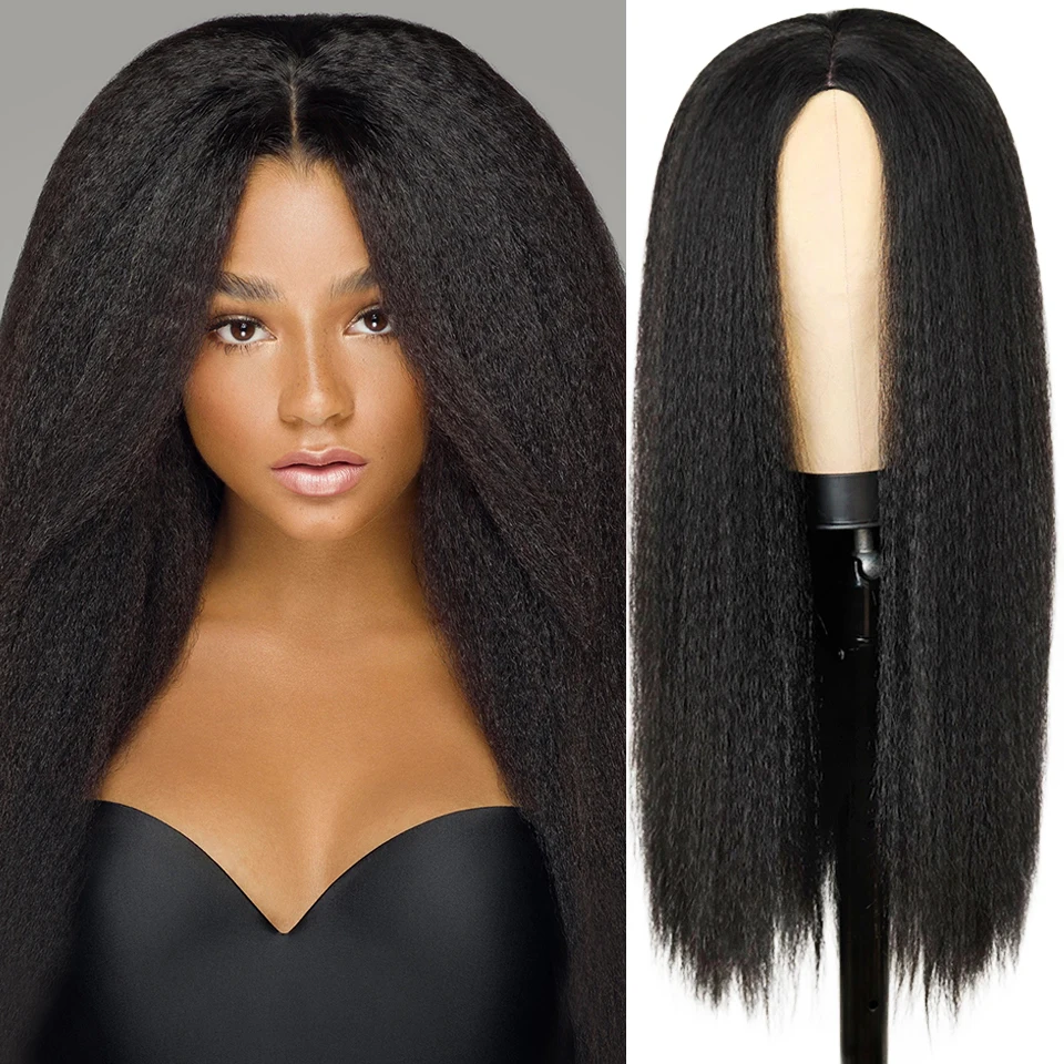 Yaki-Peluca de cabello sintético para mujer, postizo largo Afro de 30 pulgadas, recto, de fibra Africana resistente al calor