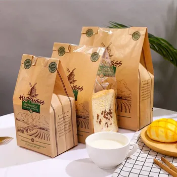 

Brown paper bread bag three size Eco-friendly food Kraft paper bag snack packaging disposable takeaway bag oily toast bread bag