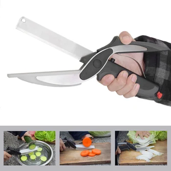 

Stainless Steel Kitchen Scissors 2 in 1 Cutting Board Chopper Clever Fruit Vegetable Multifunctional Cutter Drop shipping 2020