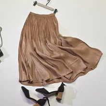 Плиссированная шелковая юбка миди, женская летняя сатиновая шелковая юбка макси, элегантные юбки с высокой талией