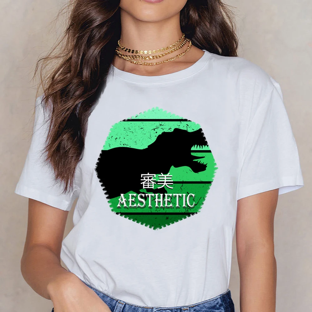 Tops T Shirt Women Aesthetic Dinosaur Womens Loose Fit Design Black Custom Female | Женская одежда