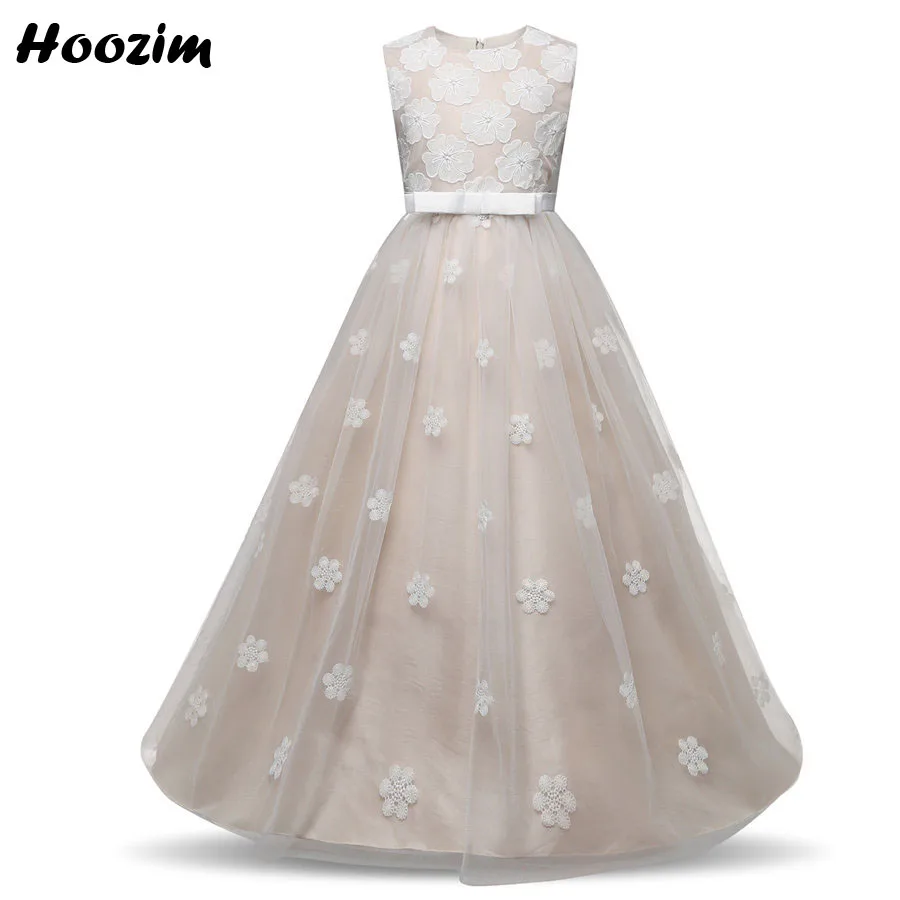 Luxury Embroidery Flower Long Evening And Wedding Dresses Girls 7-15 Years Champagne Modest Tulle Prom Red Carpet Dress Teen |