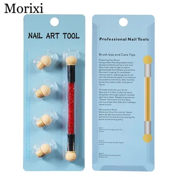 

2 Ways Acrylic Dotting Tool Colorful Rhinestone Nail Decoration sponge head painting pen Glitter Powder Picking brush BZ068
