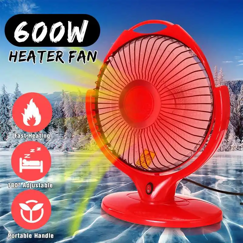 220V 600W Mini Electric Heating Fan Portable Handle Fan Floor Desk Electric Heater Energy-Saving Heater for Winter Househood