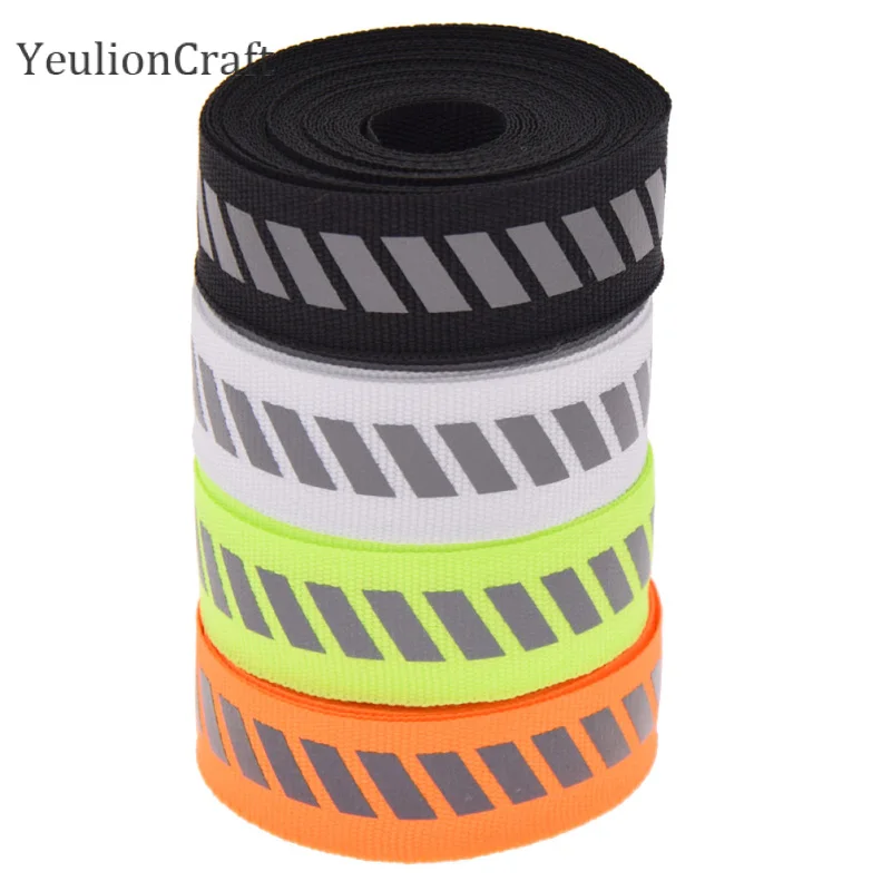 

YeulionCraft 2.2x500cm Reflective Elastic Ribbon Trim For Garment Orange Black Color Belt Fabric Ribbon Diy Home Decoration