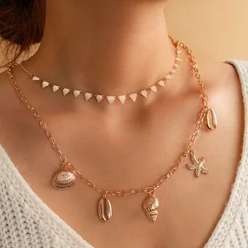 

Tocona Bohemian Shell Conch Starfish Pendant Necklace for Women Trendy Gold Color Alloy Metal Tassel Multilayer Jewelry 14055