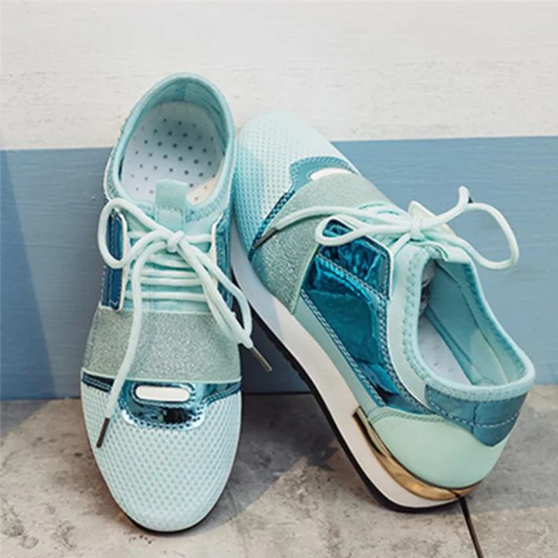 MCCKLE; женские кроссовки из искусственной кожи; женская обувь на плоской платформе со шнуровкой; женские кроссовки; Повседневная обувь; модная повседневная женская обувь - Цвет: sea blue