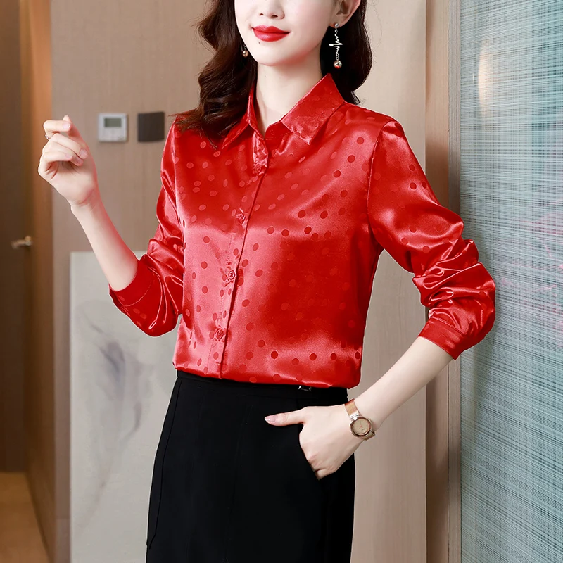 Blouses Silk Sleeve Polka Dot | Shirt Women Office Work Satin - Dot Silk  Blouse - Aliexpress