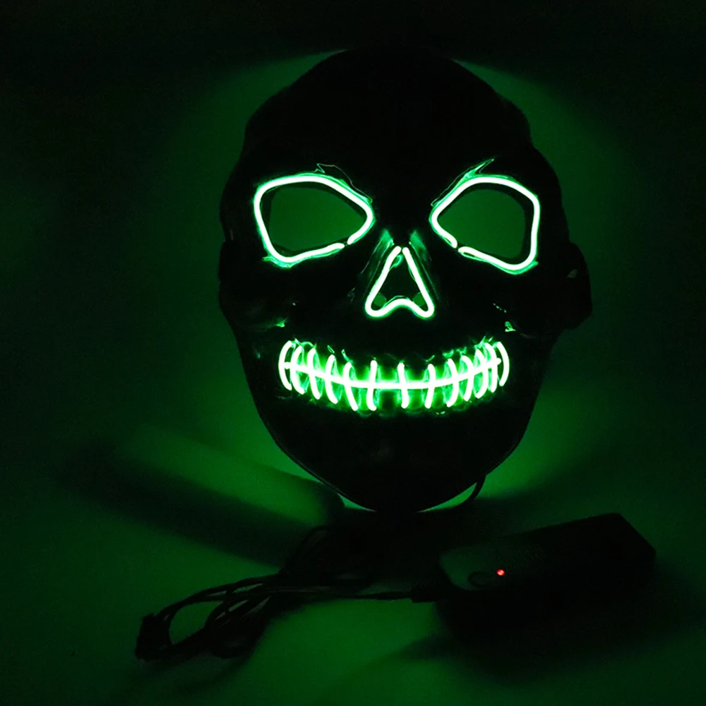 fluorescent green Новые Вечерние Маски на Хэллоуин, светодиодный страшный светящаяся маска EL Line, светящаяся маска для костюмированной вечеринки, одежда для вечеринки, аксессуары для масок, разные цвета на выбор - Color: fluorescent green
