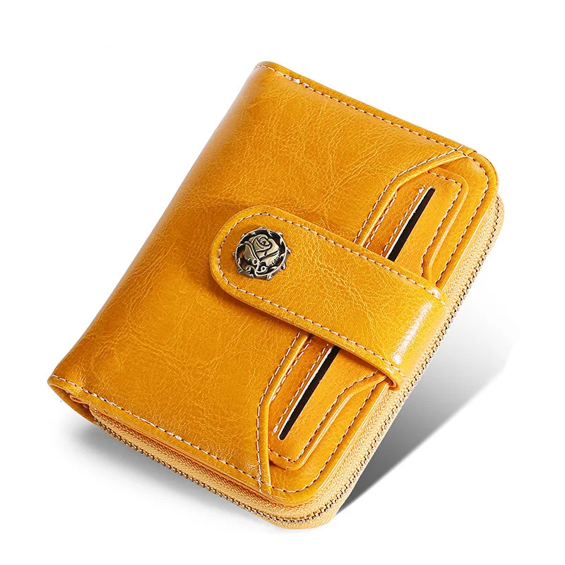 Кошелек из натуральной кожи для женщин маленький желтый бумажник с RFID-защитой на