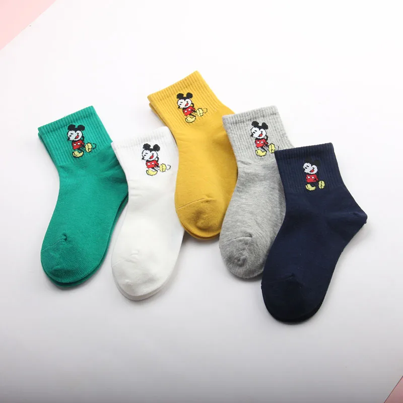 Disney/5 пар/лот; детские носки; сезон весна-лето; модные хлопковые милые носки с героями мультфильмов; мягкие дышащие носки для девочек; подходит для От 2 до 12 лет