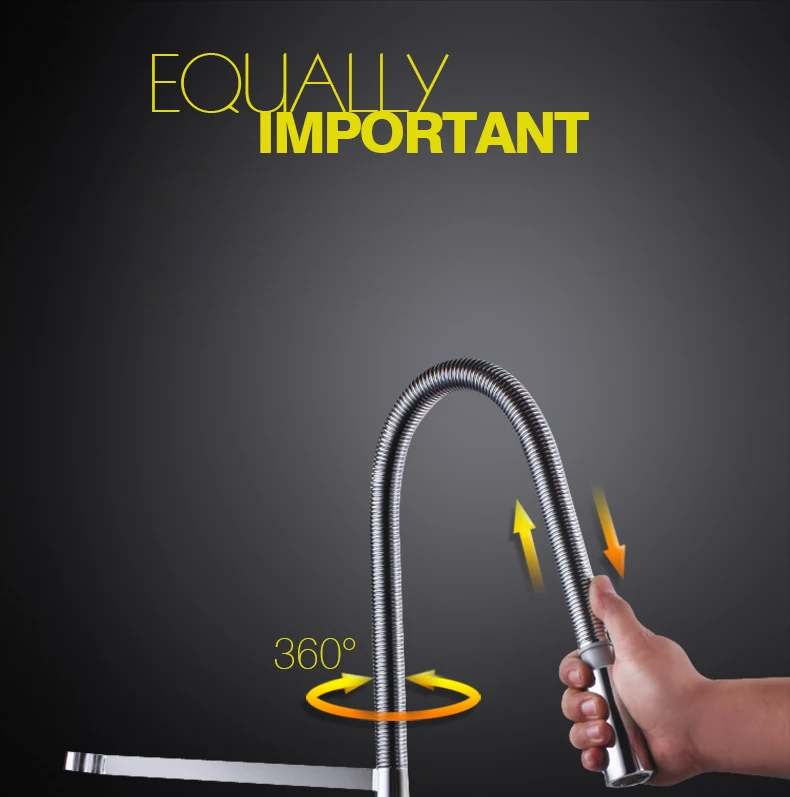 BiNFU Pull Out Kitchen Faucet Brusehd Nickel Chrome Spring Faucet Cold Hot Water Mixer Swivel Single Handle Mixer Sink Tap
