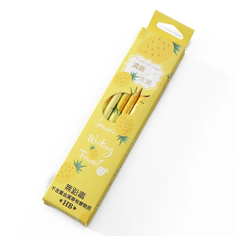 12 Pcs/box Fresh Fruit Color Pencil With Eraser Creative School Student Stationery HB Black Pencils For Kids Writing Gift Supply