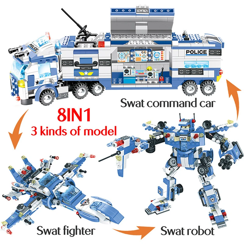 Спецназ город полицейский участок серии строительные блоки автомобиль вертолет робот самолет DIY Кирпич Развивающие игрушки для мальчиков детей