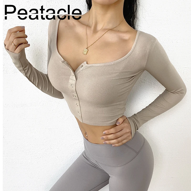 Peatacle, новинка, сексуальная одежда для йоги, женские рубашки с длинным рукавом для йоги, тренировки, бега, спорта, фитнеса, тренажерного зала