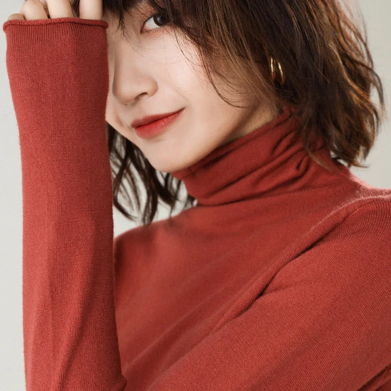 

DSANNINGT Autumn Winter New Cashmere Sweater Women's High-Necked Pullover Loose soft Warm Sweater Short Paragraph Knit Shirt