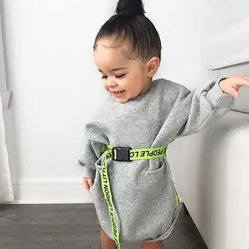 

Hot Sale baby girl clothes Children Autumn baby Clothes Solid Kids Baby Clothing Set Long Sleeve Letter Pocket Belt Princess set