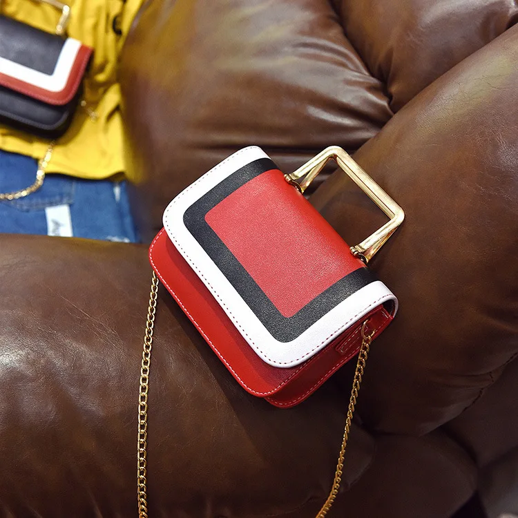 

Bag Women's 2017 New Style Contrast Color Chain Square Sling Bag WOMEN'S Bag Fashion Shoulder Versatile Shoulder Handbag Bag